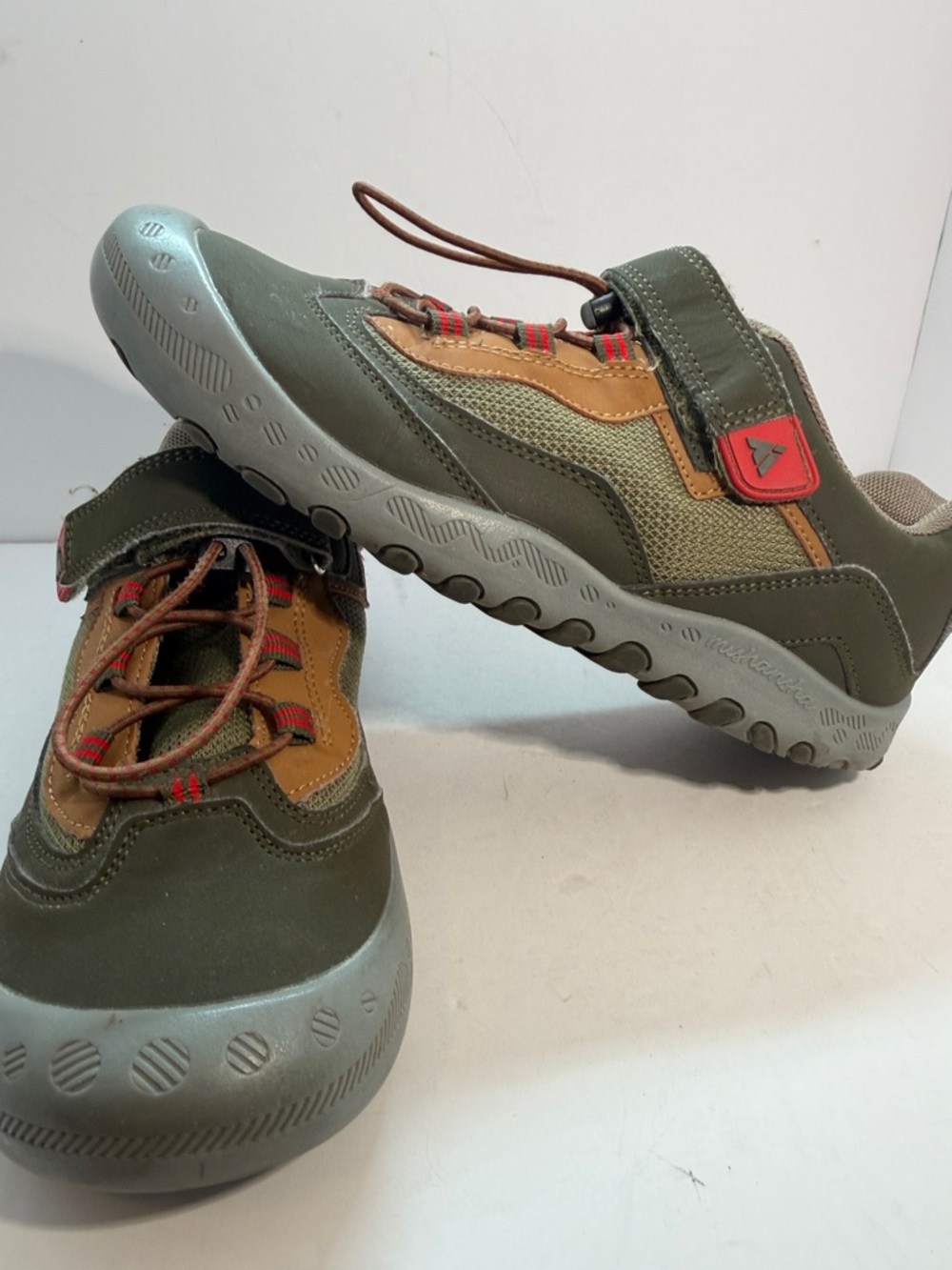Kids Olive Green and Tan Trail Sneakers with Easy Strap